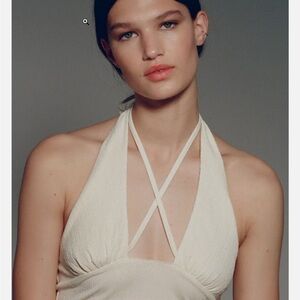 Urban Outfitters Cream Textured Halter Bra